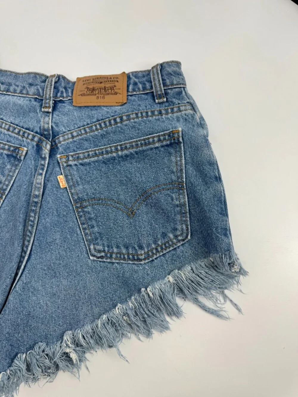Levi’s 816 Biloxi Beach custom High-Waisted Orange Tab Denim Shorts - Size 10